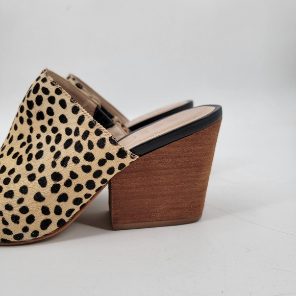ABLE Rojas Cow Hair Size 8 Tan Black Cheetah Animal Print Square Toe Mules - Picture 10 of 16